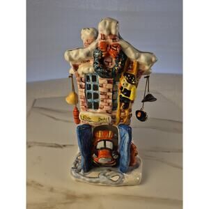 Fire House Fire Dept Ceramic Candle Holder Dalmatian Dogs Christmas Decor 11.5”